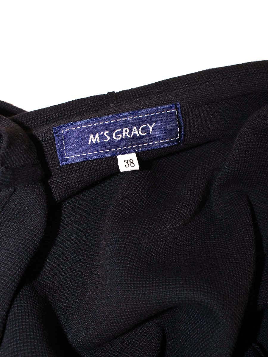 エムズグレイシー Hooded Cardigan 918143 パーカー 38 ブラック ジップアップ リボンモチーフ ITFMMASZRHYQ