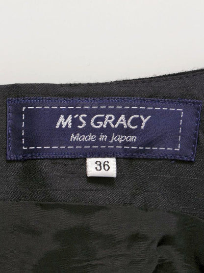 エムズグレイシー 011704 ワンピース 36 ブラック ウール混 リボン ITGVIDD2Y53C