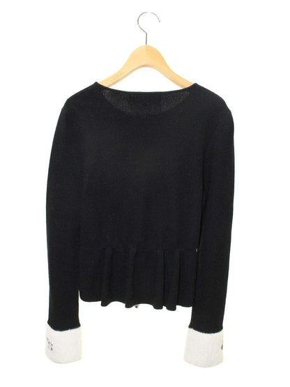 エムズグレイシー 018551 カーディガン 40 ブラック カメリア ロゴ ジップアップ ITYZ6H51R0XK