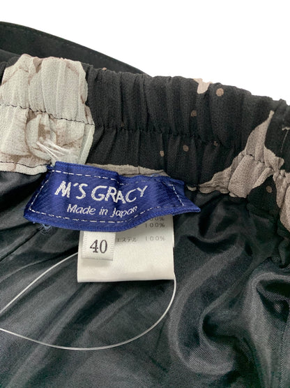 エムズグレイシー 416303 パンツ 40 ブラック カメリア フラワーモチーフ ワイド IT36ZJU2CRTC