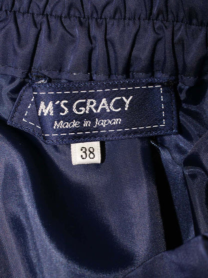 エムズグレイシー 317305 スカート 38 ネイビー タックフレア ITR8RLD87DJW