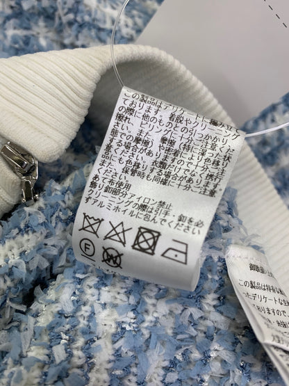 エムズグレイシー 318605 38 ブルー リボン ラインストーン ツィードジャケットライク IT7FKQIEXSU8