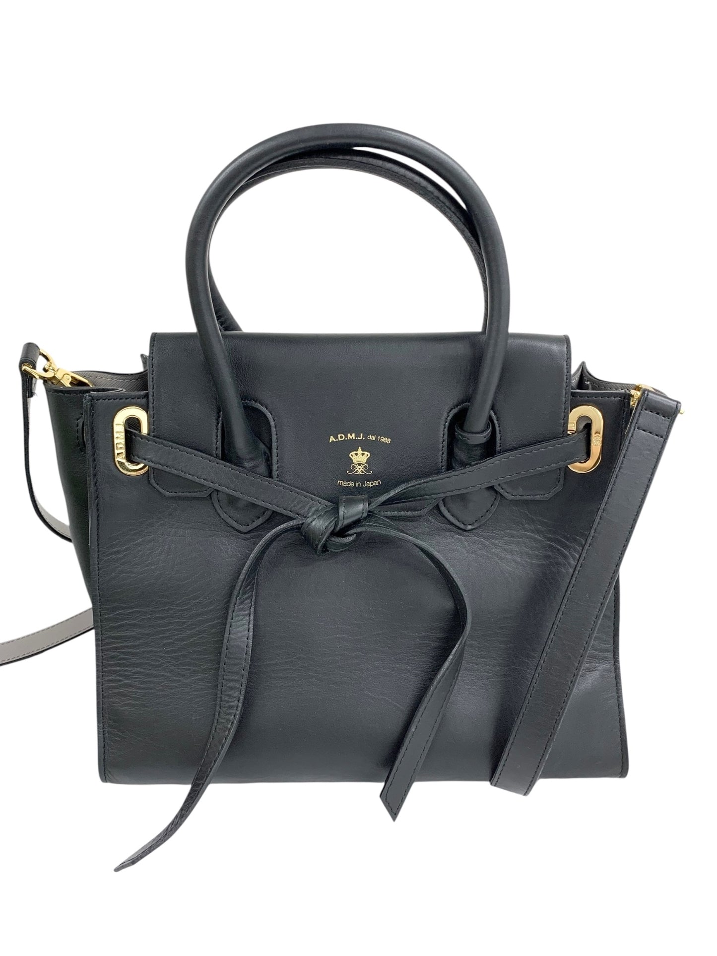 エーディーエムジェイ トートバッグ ブラック フラップ ショルダー 2way レザー ITINNADZE519