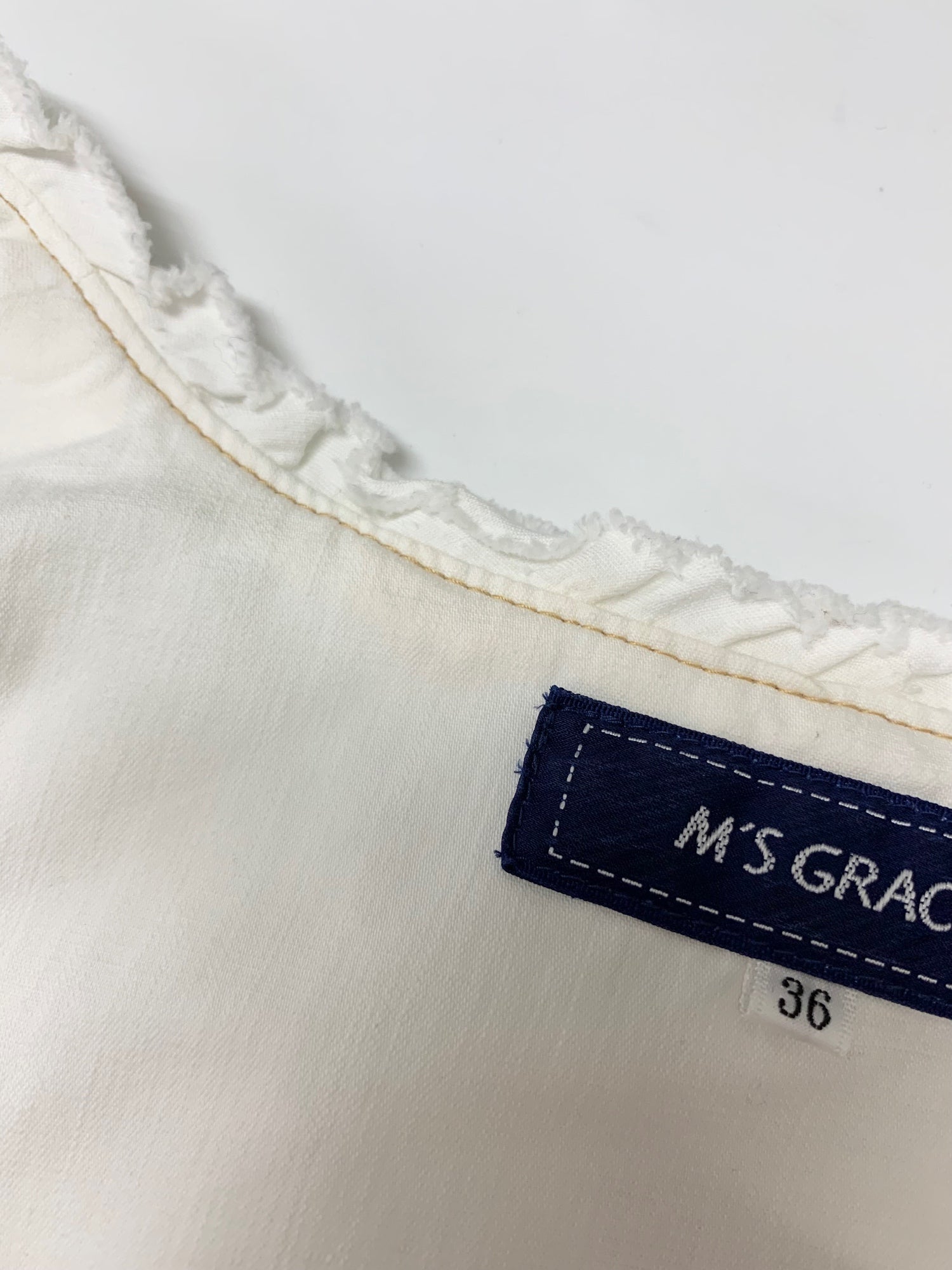 M'S GRACY - エムズグレイシー ノーカラーデニムジャケット 314318 36 ホワイト ITUHBZ08G166 エムズグレイシー ノーカラーデニムジャケット 314318 36 ホワイト