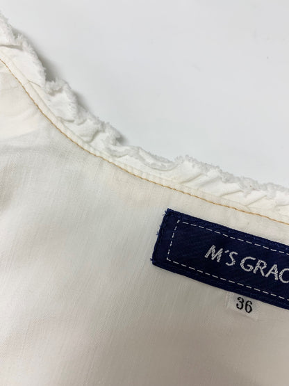 エムズグレイシー ノーカラーデニムジャケット 314318 36 ホワイト ITUHBZ08G166