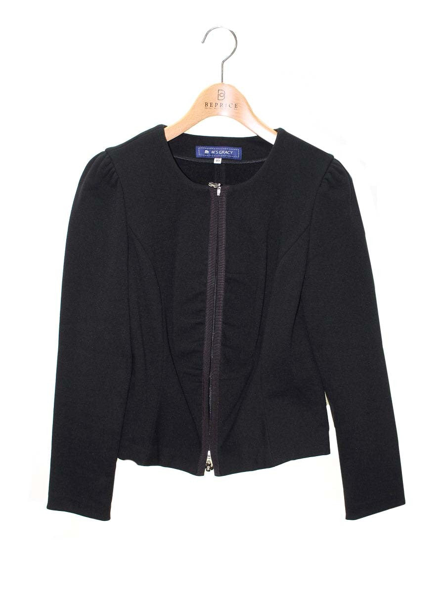 エムズグレイシー 624522 ジャケット 40 ブラック カメリアジップ ボンディング ノーカラー IT02R57G0LL0