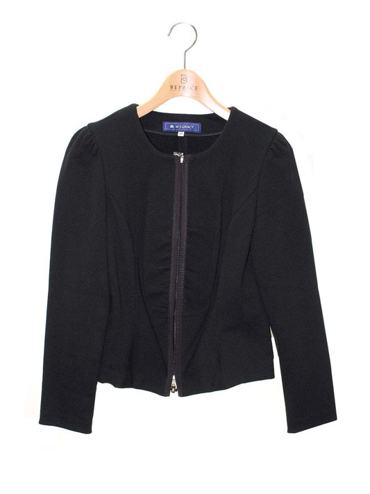 エムズグレイシー 624522 ジャケット 40 ブラック カメリアジップ ボンディング ノーカラー IT02R57G0LL0