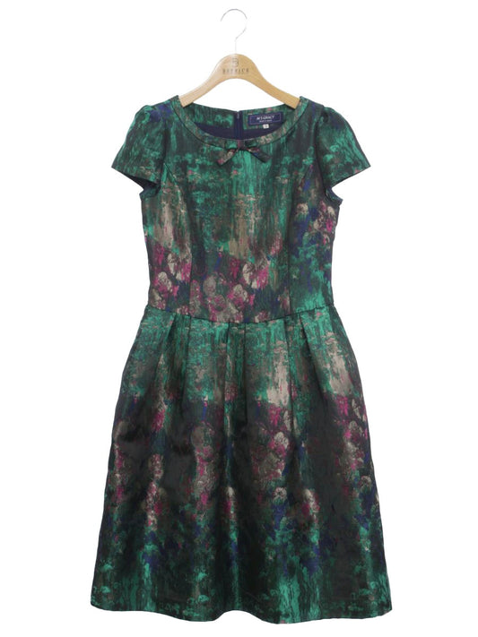 エムズグレイシー 011516 ワンピース 38 グリーン 絵画調 リボン ITGH6E2EPSPO