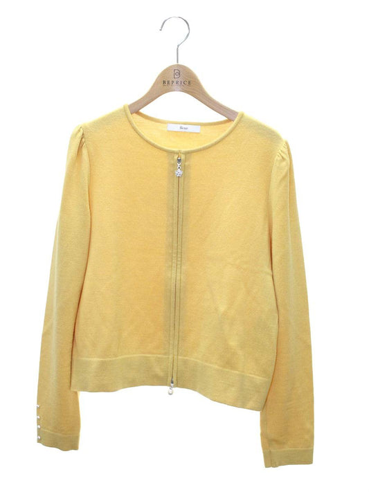 ルネ 6142500 カーディガン 38 イエロー ウール パール フラワージップ IT3Y1YANSAVK