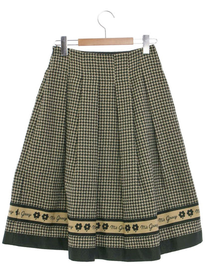 エムズグレイシー 千鳥柄ライン入りタックスカート 317524 36 ベージュ/ブラック ITW2MFUJZOE8