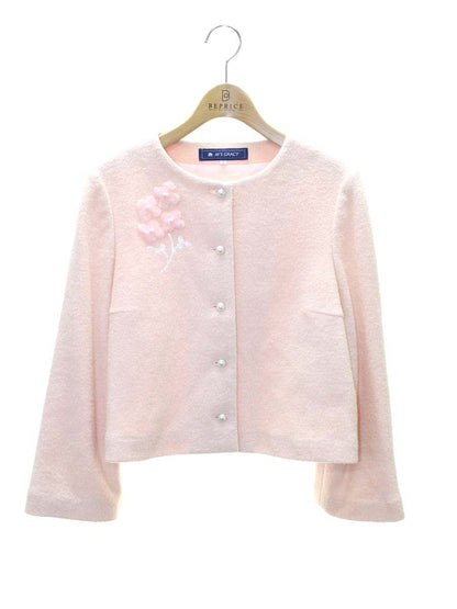 エムズグレイシー 624532 ジャケット 40 ピンク フラワーモチーフ ノーカラー ITM285OZGG02