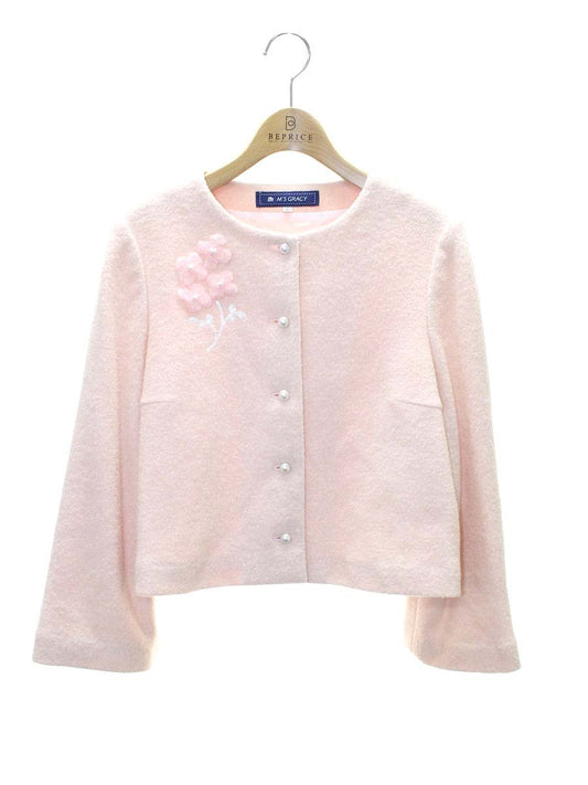 エムズグレイシー 624532 ジャケット 40 ピンク フラワーモチーフ ノーカラー ITM285OZGG02