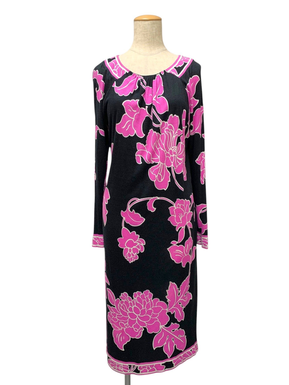 LEONARD FASHION レオナール ワンピース 0350412 花柄 フラワープリント シルク混 長袖 ブラック ピンク 42 ITMGYA6RY4V8
