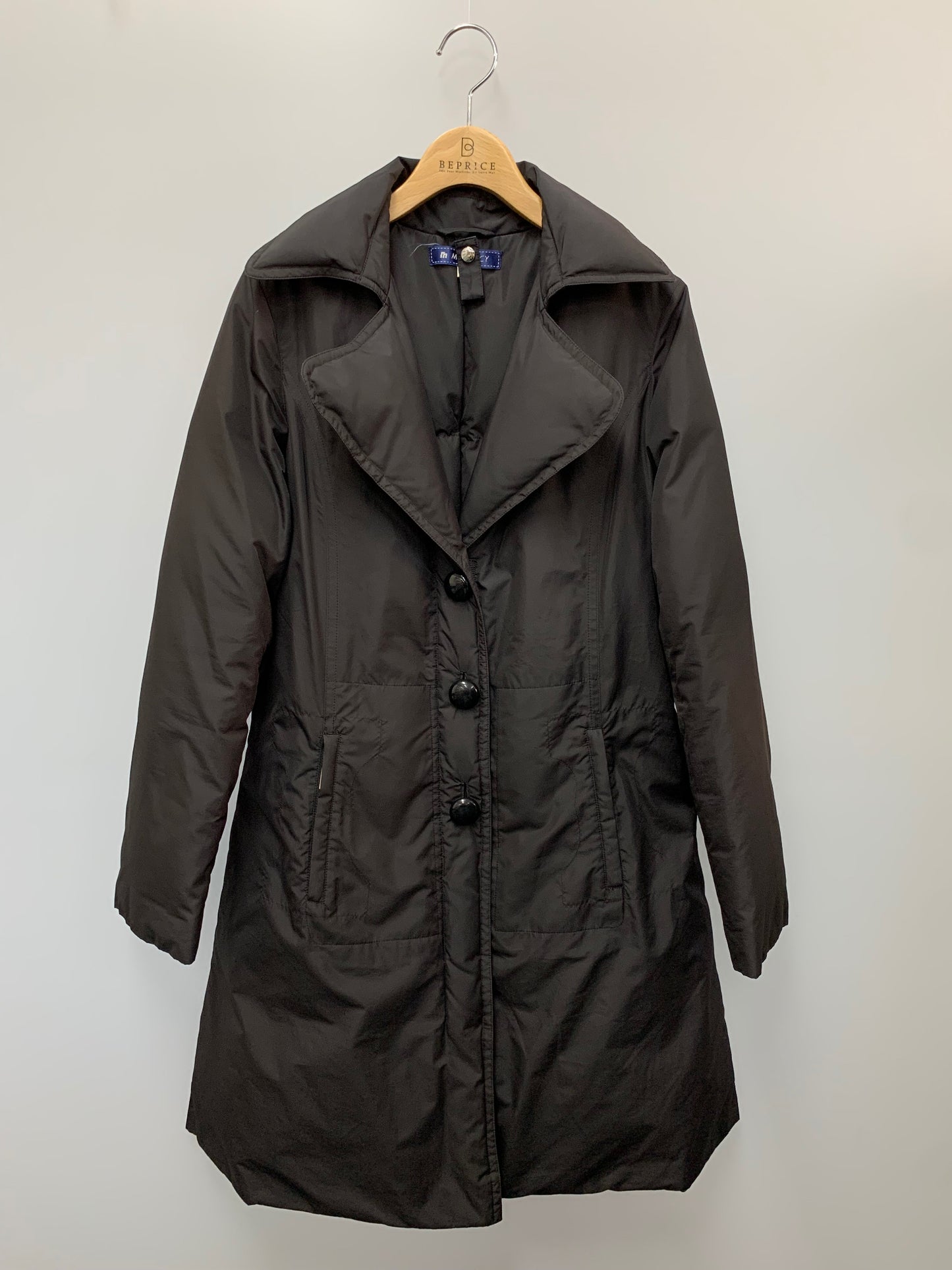 エムズグレイシー 129507 ダウンコート 38 ブラック Wジップアップ ボタン フード付き IT3OWV19ZVMI