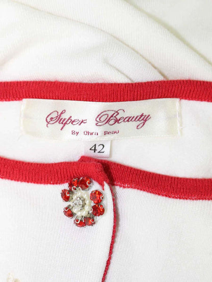 スーパービューティー カーディガン 42 ホワイト ニット  チェリー フラワー刺繍 ストーン付き ITSS3RFEINX4