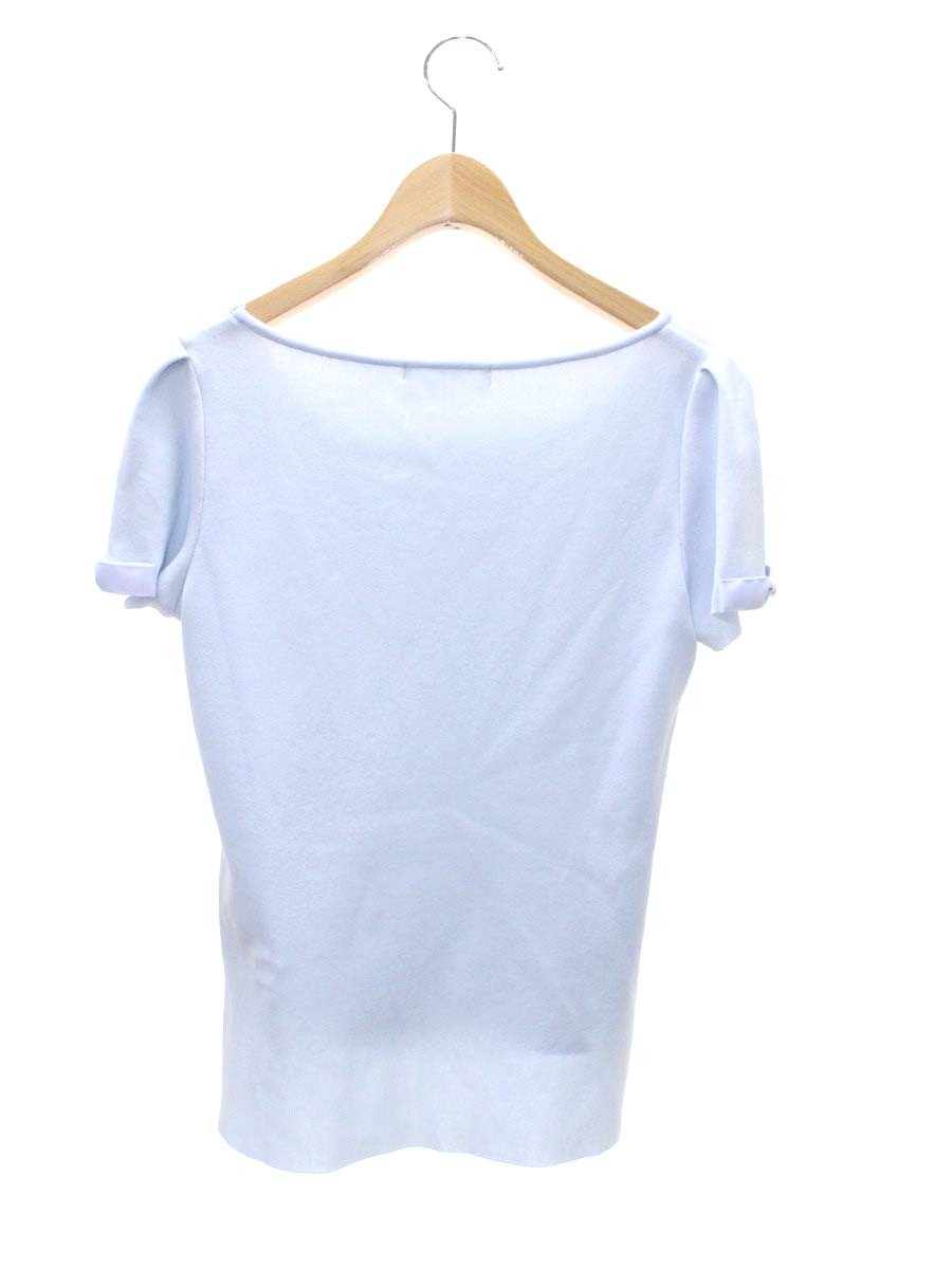 ルネ 6712070 ニット 36 ブルー 袖リボン ロゴ スクエアネック ITCVH0U2MRL4