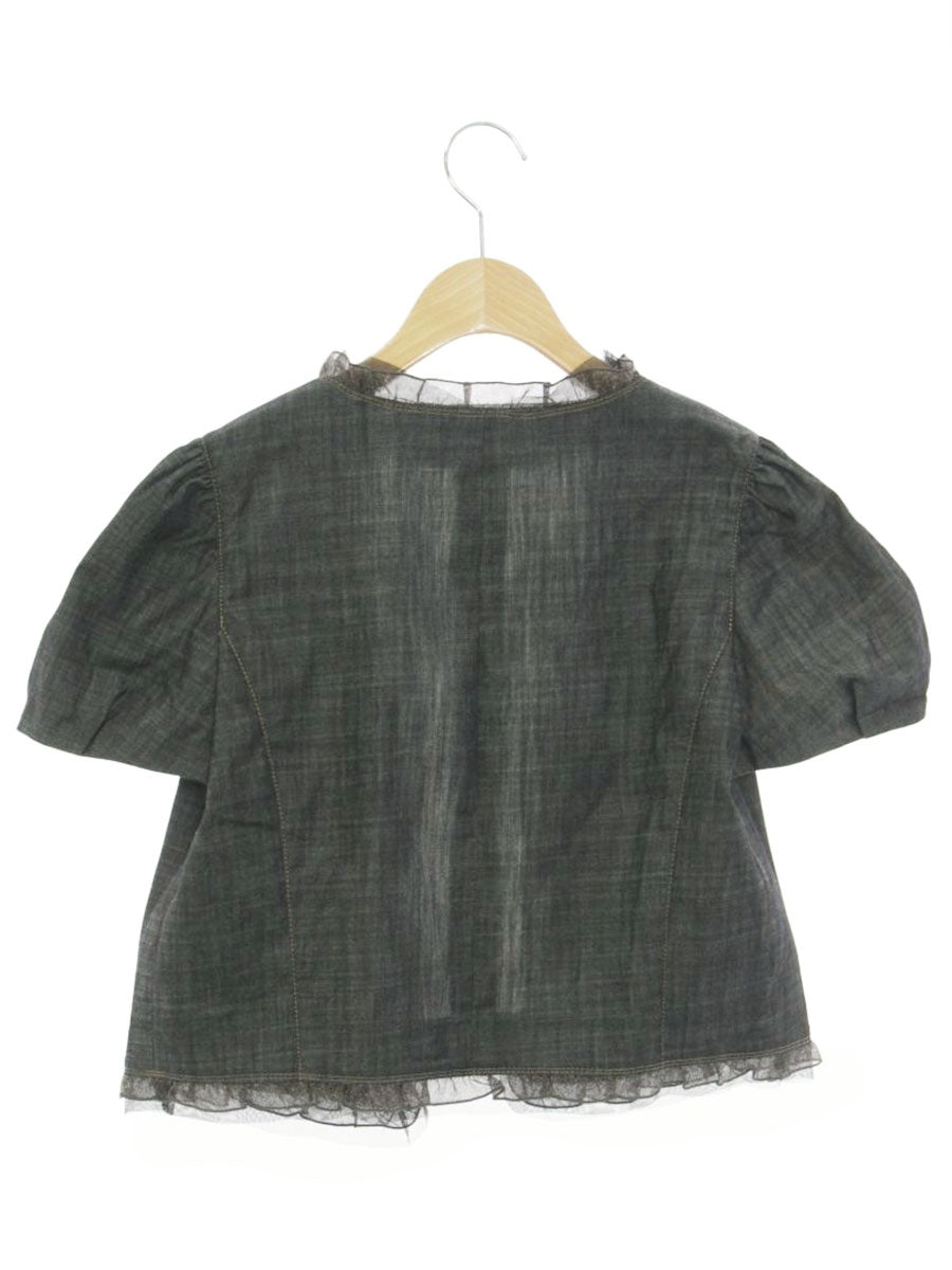 エムズグレイシー 024339 ジャケット 40 ブラック デニム フリル IT5JKC5WXQC2