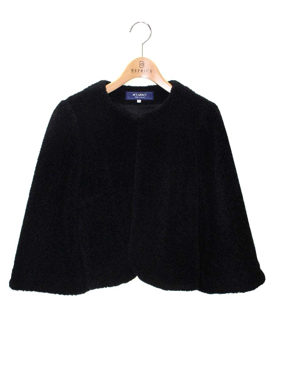 エムズグレイシー 114509 ジャケット 38 ブラック ノーカラー ボア ITBUIXLUN6EC