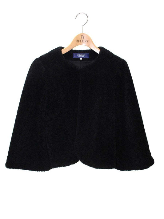 エムズグレイシー 114509 ジャケット 38 ブラック ノーカラー ボア ITBUIXLUN6EC