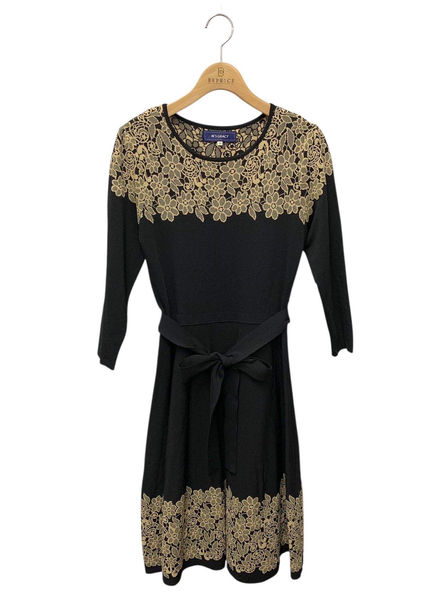 エムズグレイシー Burgundy Knit Dress 818518 ワンピース 38 ブラック ニット 花柄 IT8HFKUL5RVM