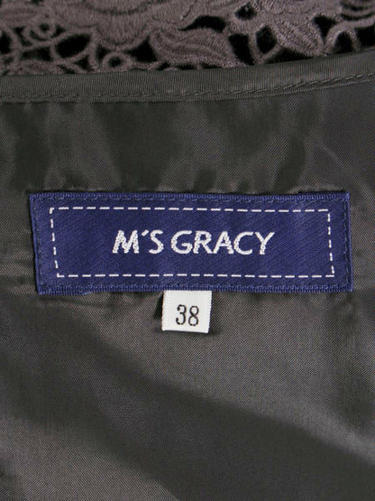 エムズグレイシー 011543 ワンピース 38 グレー レース 花 ウール 刺繍 ITGLFWRJ02SU