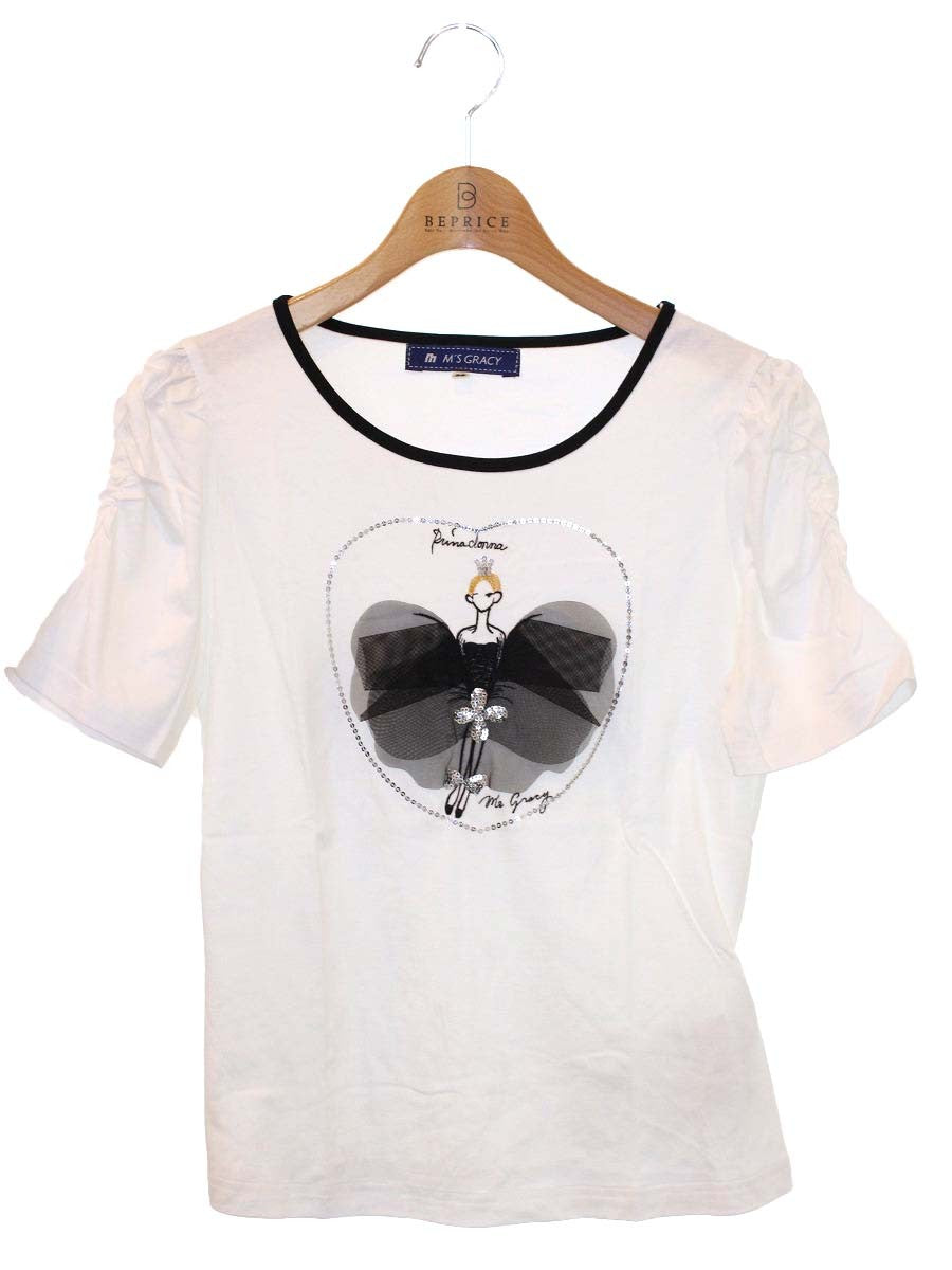 エムズグレイシー 325304 Tシャツ 38 ホワイト プリマドンナ スパンコール ITD1G3OO9P44