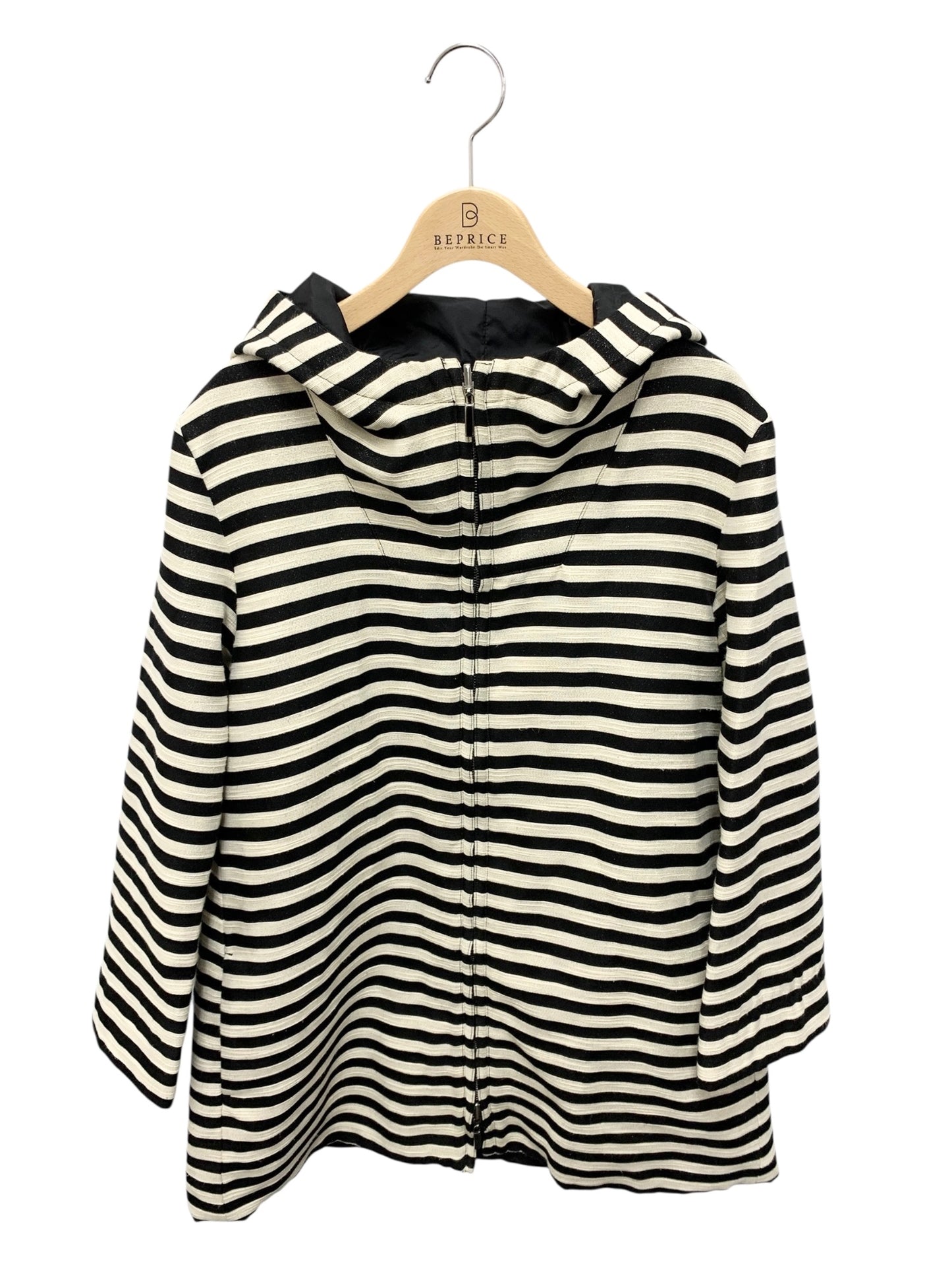 エスマックスマーラ コート 42 ブラック ストライプ リバーシブル ラメ フード ITW11WR4BDPH