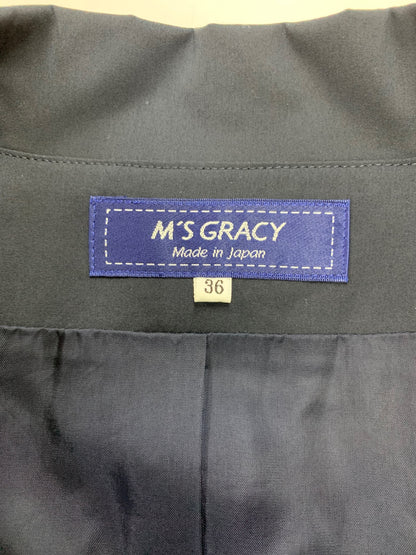 エムズグレイシー 819104 コート 40 ネイビー ステッチ フリル リボンベルト付き ITHIDSMRCPJM