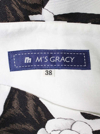 エムズグレイシー 527308 スカート 38 ホワイト バラ柄 フレア IT6YW1T702V4