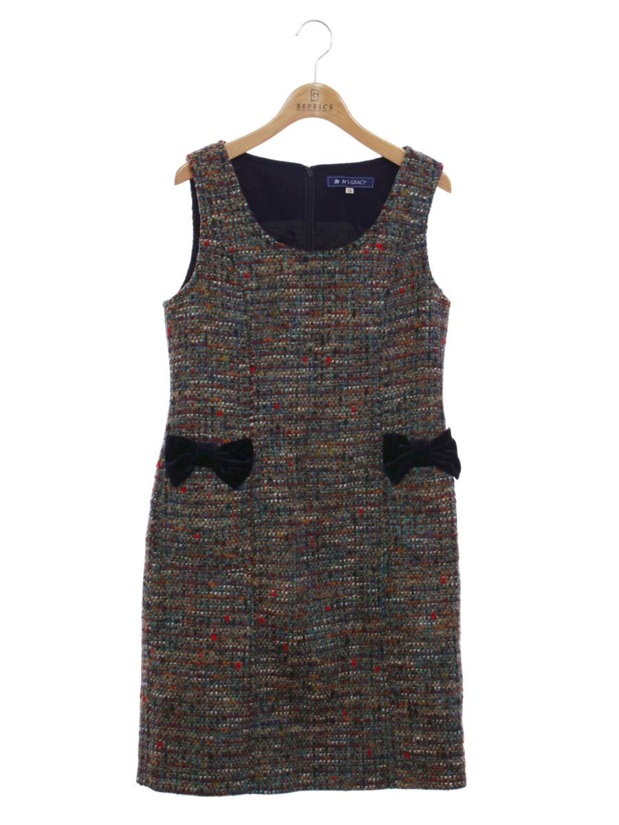 エムズグレイシー 221711 ワンピース 38 マルチカラー ツイード リボン ITHTCXQQJTP4