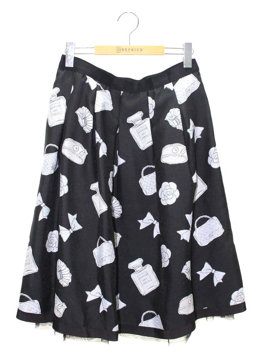 エムズグレイシー 117322 スカート 42 ブラック フラワーモチーフ ITECK5GPVE6O