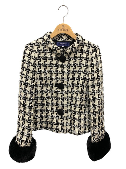 エムズグレイシー 914528 ジャケット 38 ホワイト ツイード ファーカフス付き IT0GRQSB5J5G