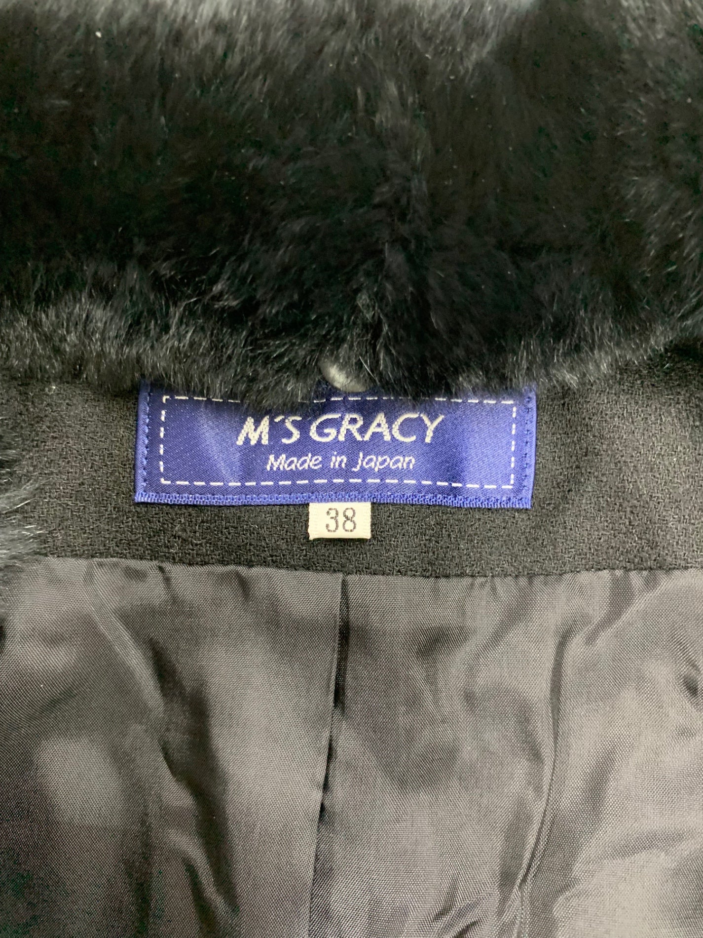 エムズグレイシー 729530 コート 38 ブラック ウール混 千鳥格子柄 レッキスファー カメリアWジップ IT6D8DKI5X2C