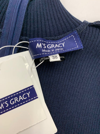 エムズグレイシー 111612 ワンピース 38 ネイビー ニット 異素材 油絵 IT3JWI9RZCKU