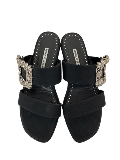 マノロブラニク TITUBAFLAT JEWEL 010 サンダル 38 ブラック ハンギシ IT306KENAM8O