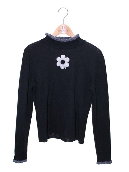 エムズグレイシー 318603 ニット 38 ブラック フラワーモチーフ ハイネック ITYVM12DCQ86