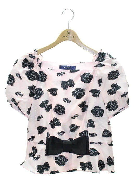 エムズグレイシー 210107 シャツ ブラウス 42 ピンク カメリア リボン IT3B8D4PGO34