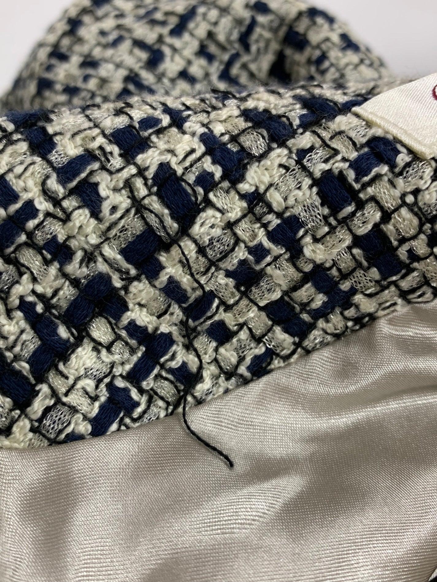 スーパービューティー ジャケット 42 ネイビー ノーカラー ツイード ITNPKKVSHJVA