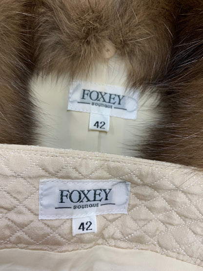 フォクシーブティック 18310 セットアップ 42 ベージュ ベスト スカート セーブルファー付 ITHHPM6IXYHO