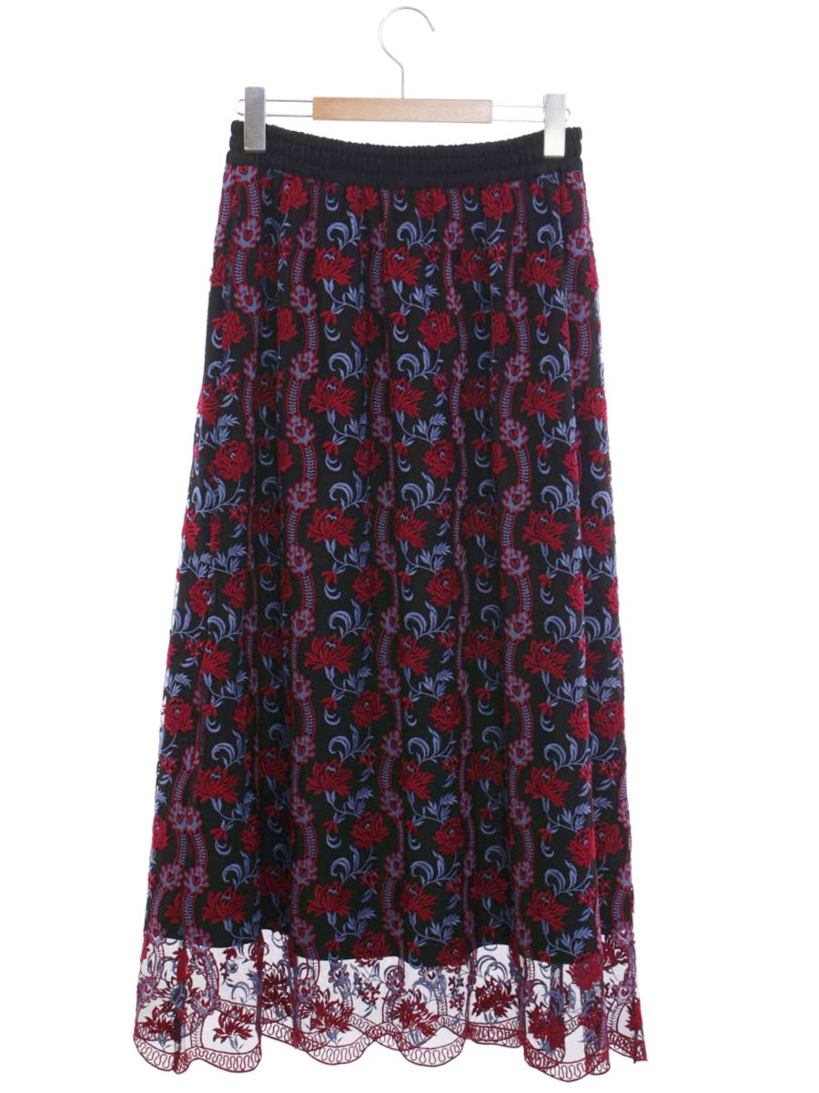 グレースコンチネンタル 01214 21015-00 スカート 36 ブラック フラワーモチーフ 刺繍 メッシュ地 IT6DDEIH261W