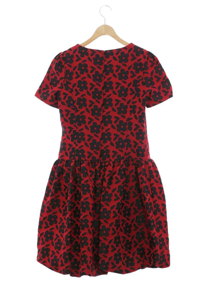 エムズグレイシー Red x Black Flower Dress 811546 ワンピース 40 レッド フラワーモチーフ バルーン 総柄 IT4W4JCIYK5E