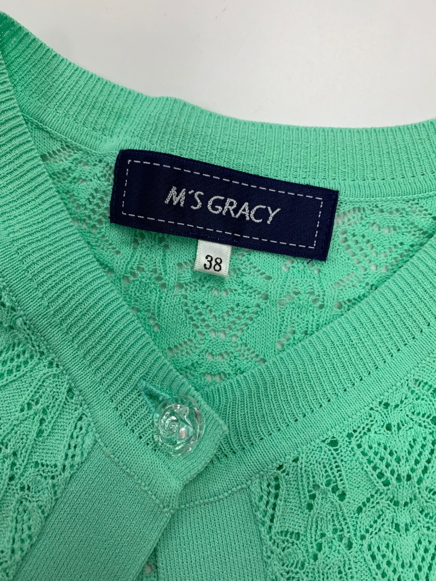 エムズグレイシー レーシー調カーディガン 418334 38 グリーン レース ITLR0MYVC3P1