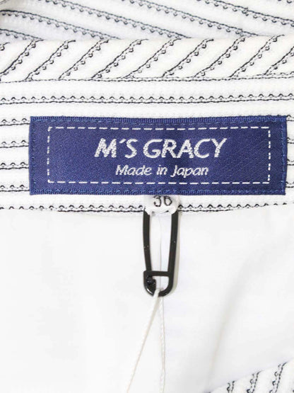 エムズグレイシー 314302 ジャケット 36 ホワイト ノーカラー カメリアボタン ボーダー ITTKPO8OP27A