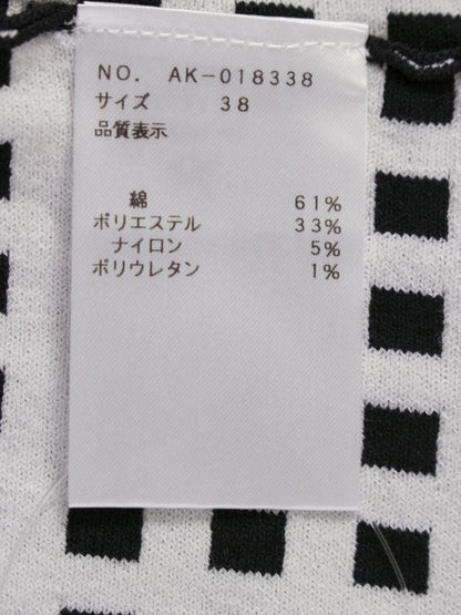 エムズグレイシー 018338 ワンピース 38 ブラック/ホワイト フィット＆フレアニット リボン ITB8XD85PY6O