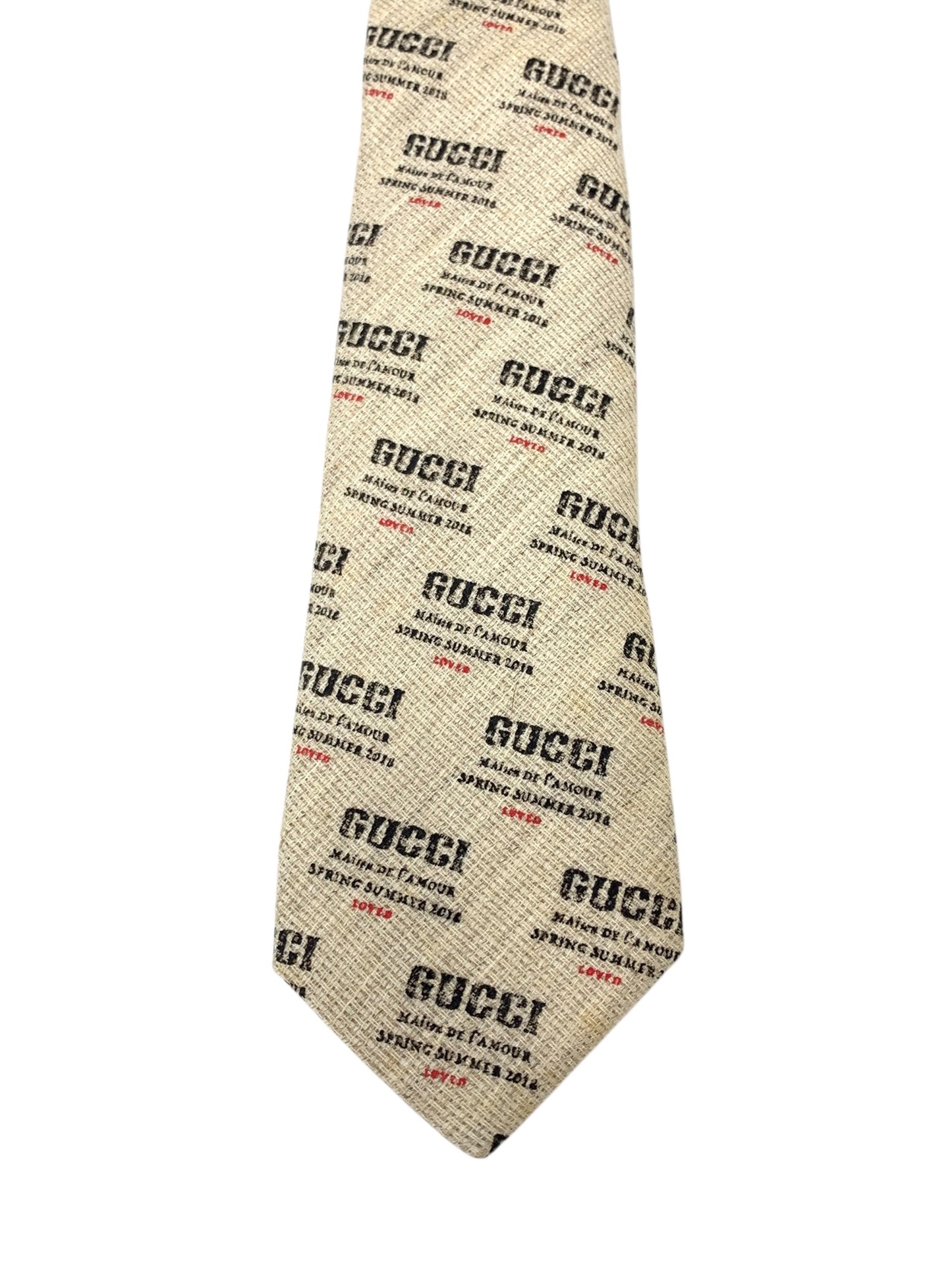 グッチ ベージュ 18SS スタンプロゴ コットンリネン 総柄 ネクタイ 148×7㎝ ITXFL6QSJ3XW
