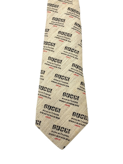 グッチ ベージュ 18SS スタンプロゴ コットンリネン 総柄 ネクタイ 148×7㎝ ITXFL6QSJ3XW