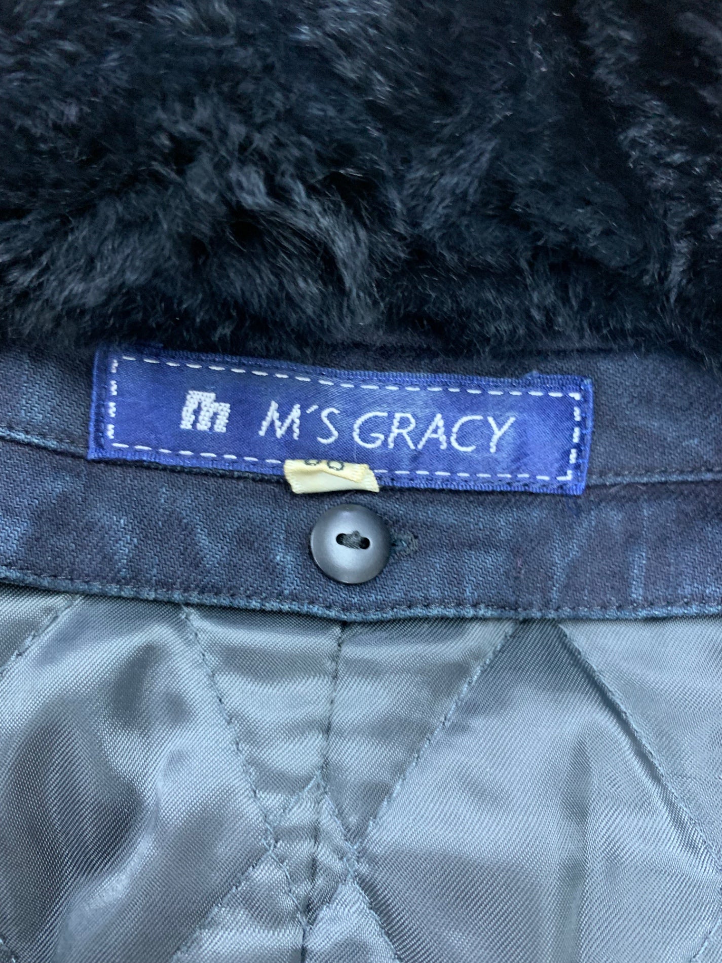 エムズグレイシー 224542 デニムジャケット 38 ネイビー レッキスファー衿 ライナー付き ITYKIP31D5T7