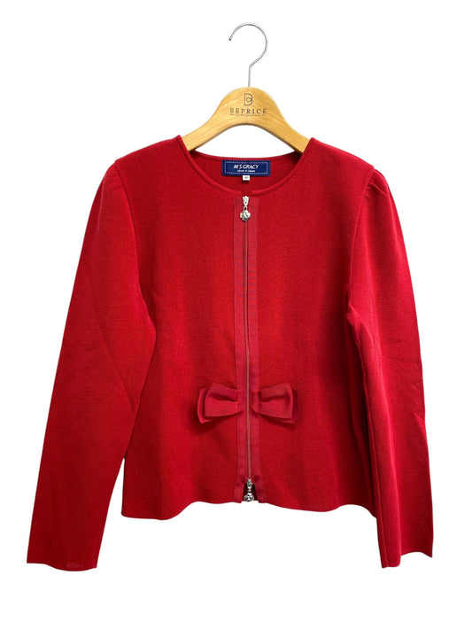 エムズグレイシー Ribbon Zip Cardigan 818523 カーディガン 40 レッド リボン ジップ IT46GBLGNCBN