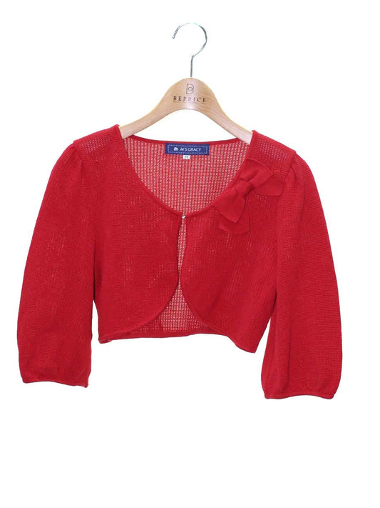 エムズグレイシー 528327 カーディガン 38 レッド ボレロ リボン ITB458K98LXK
