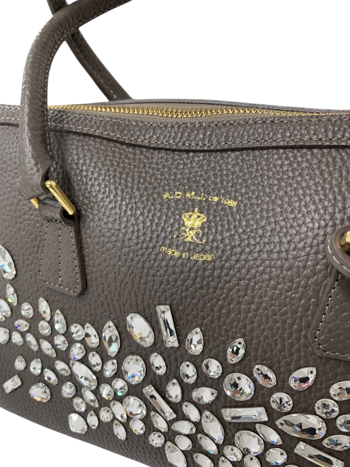 エーディーエムジェイ トートバッグ グレージュ ショルダー 2way レザー スワロフスキー IT1ML69CYCZU